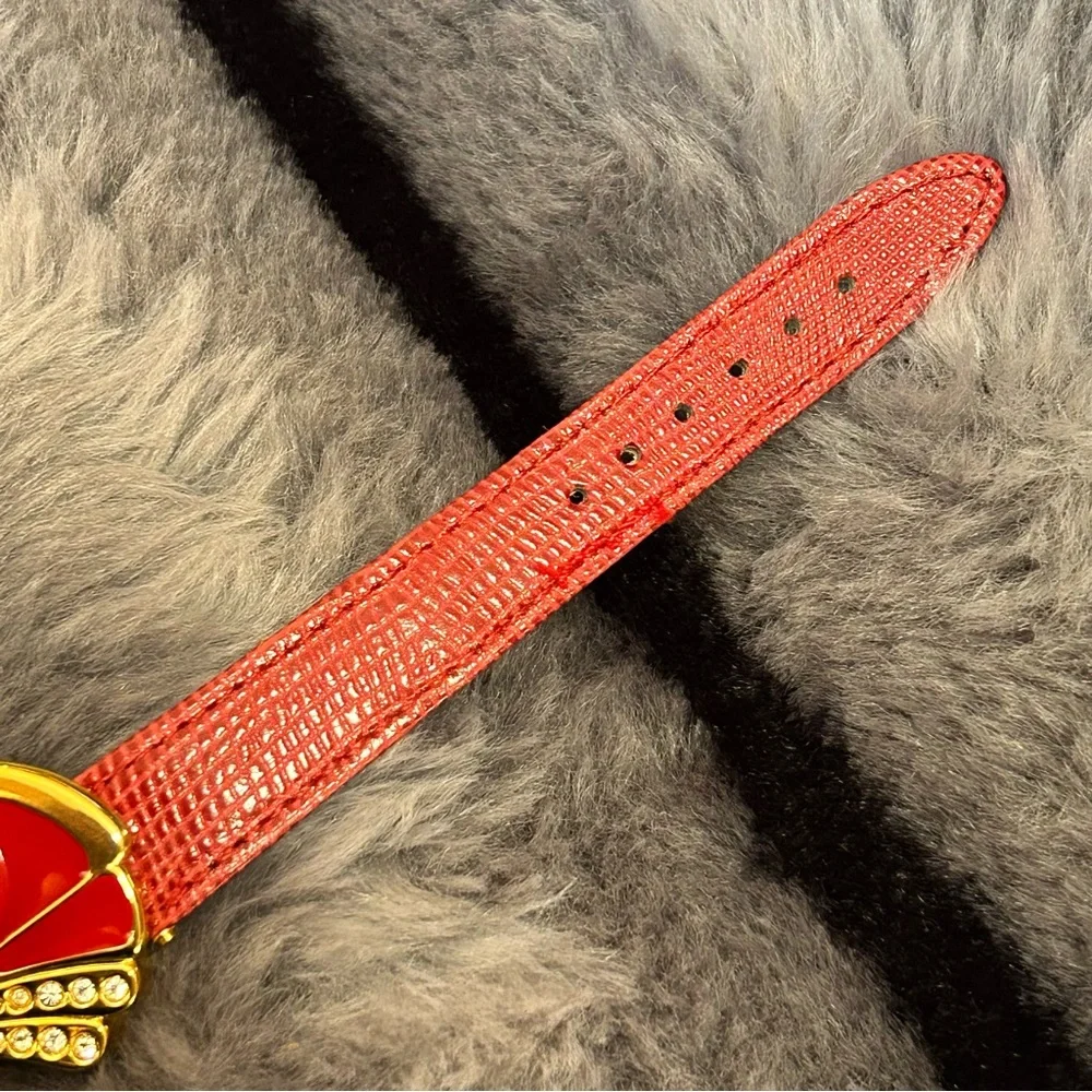 Rare Vintage 80s Emspritt red croc genuine leather band watch